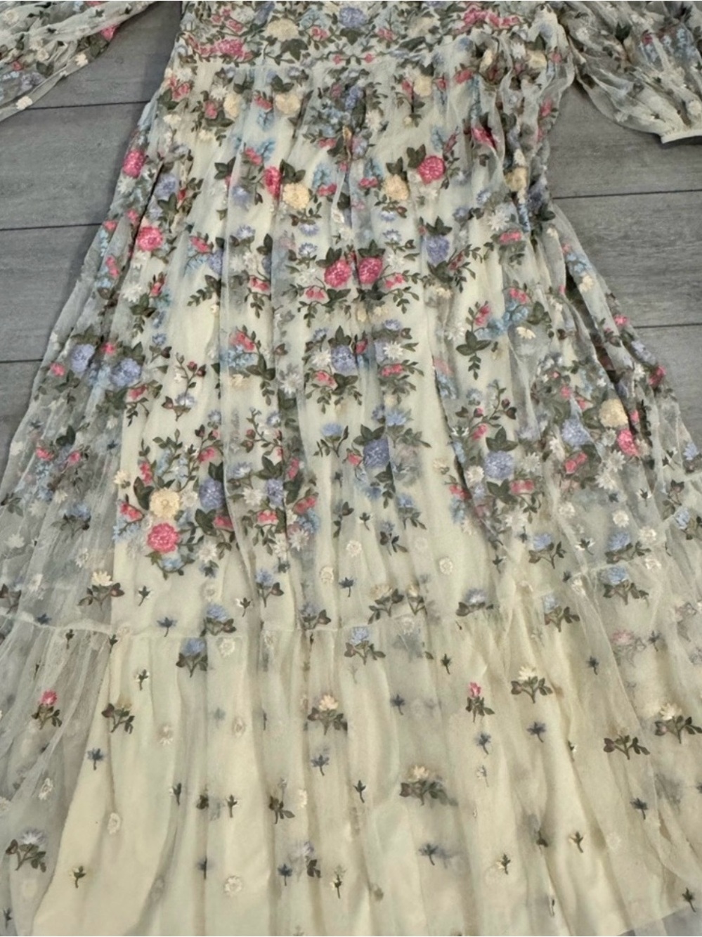 Mac Duggal Cream Floral Embroidered Long Sleeve Dress Size 20 - Picture 5 of 6